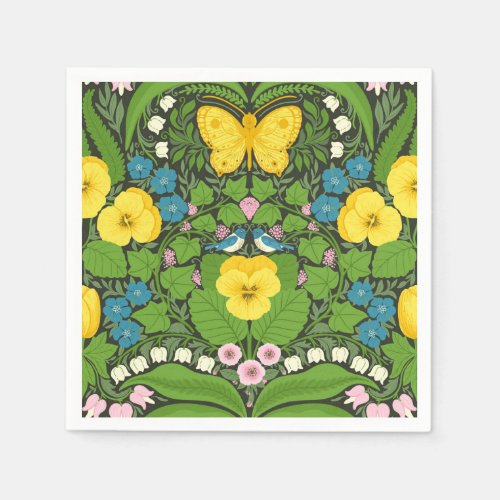 Yellow pansies birds and butterflies napkins