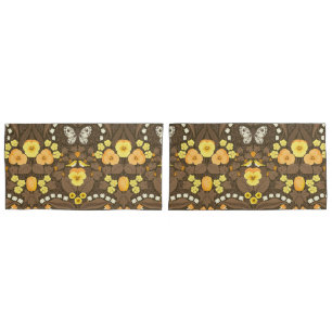 Yellow pansies, birds and butterflies pillow case