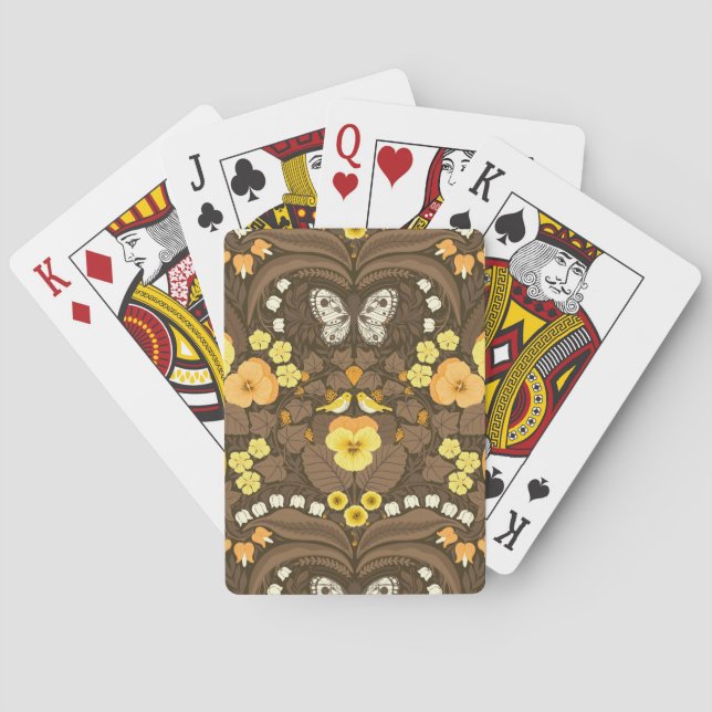 Yellow pansies, birds and butterflies poker cards (Back)