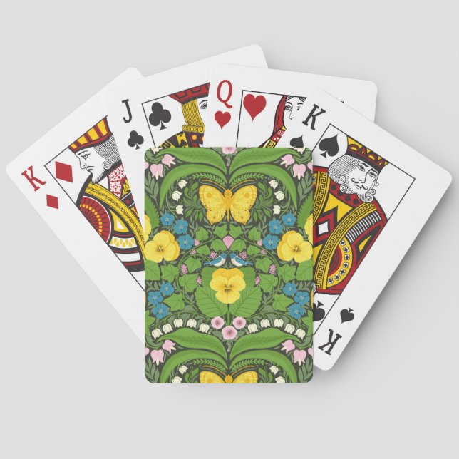Yellow pansies, birds and butterflies poker cards (Back)