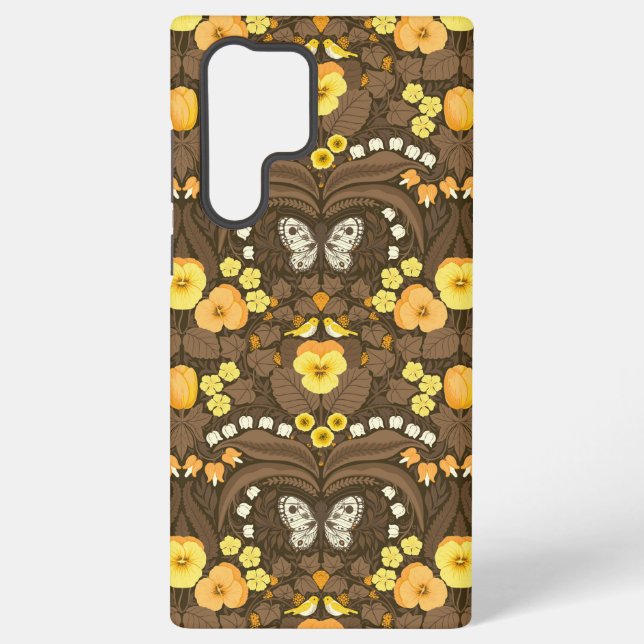 Yellow pansies, birds and butterflies samsung galaxy case (Back)
