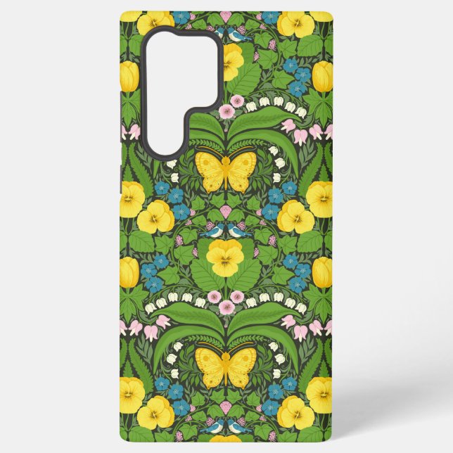 Yellow pansies, birds and butterflies samsung galaxy case (Back)