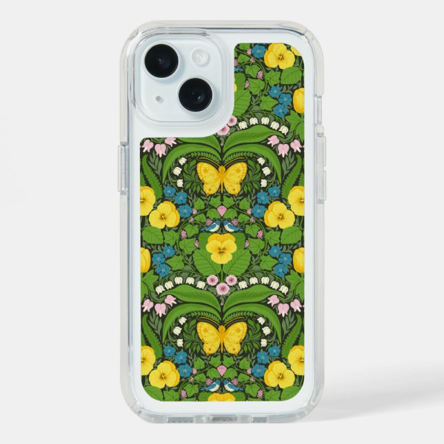 Yellow pansies, birds and butterflies speck iPhone case (Front (Blue))