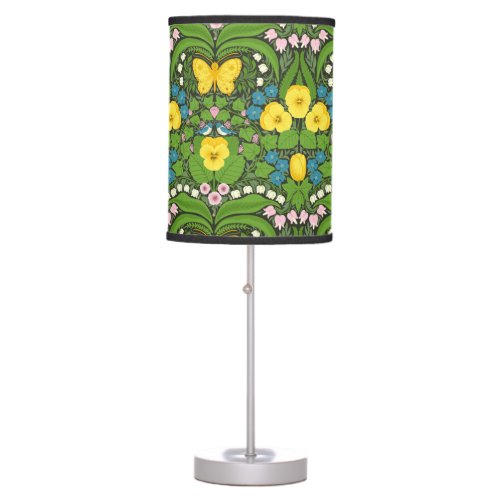 Yellow pansies birds and butterflies table lamp