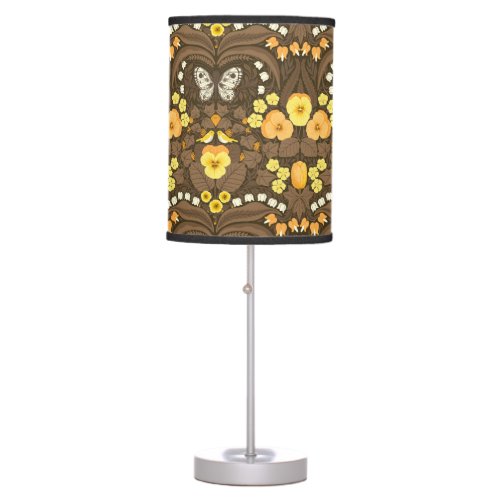 Yellow pansies birds and butterflies table lamp