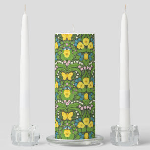 Yellow pansies, birds and butterflies unity candle set