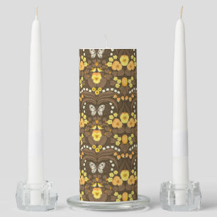 Yellow pansies, birds and butterflies unity candle set