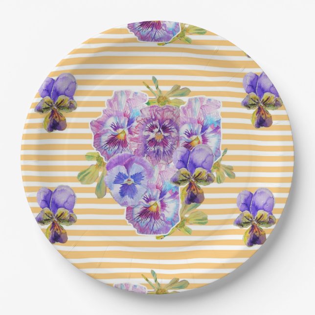 Yellow Pansy art Flowers Pattern Paper Party Plate (Front)