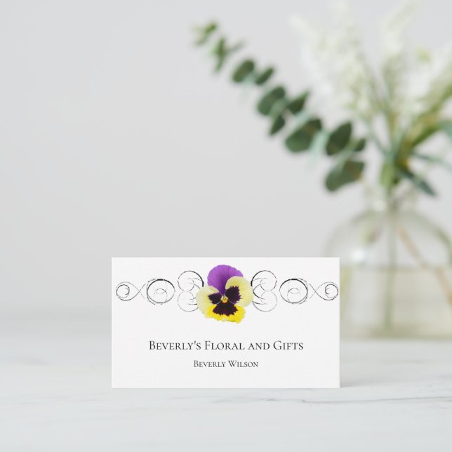 Yellow Pansy Floral Shop Business Card (Standing Front)