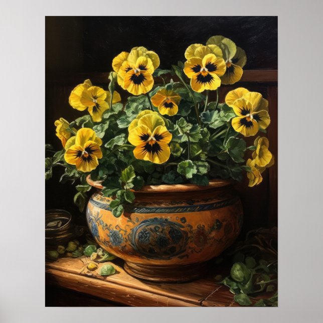 Yellow Pansy Flowers Art Print Poster (Front)