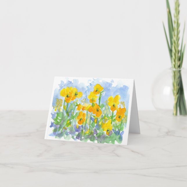 Yellow Pansy Flowers Watercolor Art Thank You (Front)