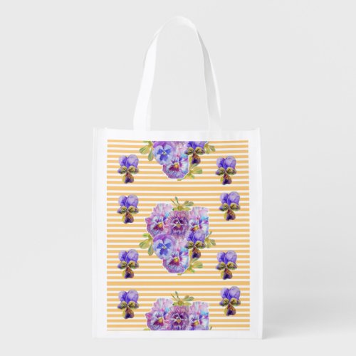 Yellow Pansy Shabby floral Reusable Grocery Bag