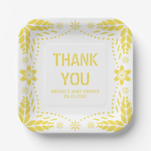 Yellow papel picado art Thank You Baby Shower Paper Plates