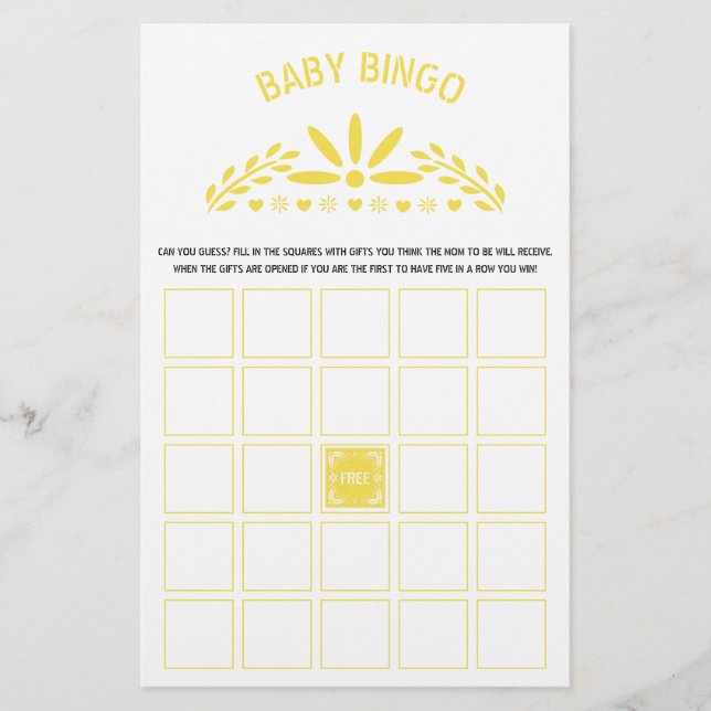 Yellow Papel Picado Baby Boy Shower Bingo game Flyer (Front)