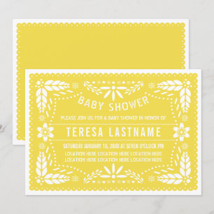 Yellow papel picado  Mexican  neutral baby shower Invitation