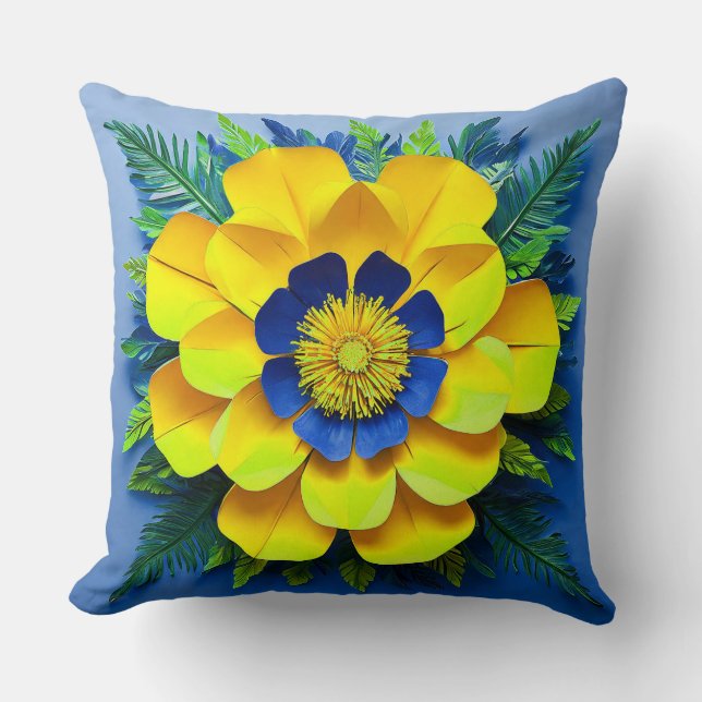 🌼 Yellow Paper Flower Room Decor Accent 🌼 Throw Pillow (Front)