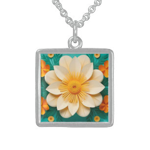 Yellow Paper Flower Silver Necklace For Women Gift