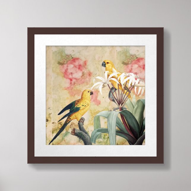 “Yellow Parakeets 12” x 12” Matted &  Framed Art (Framed Front)