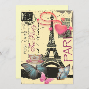 yellow Paris eiffel tower bridal shower tea party Invitation
