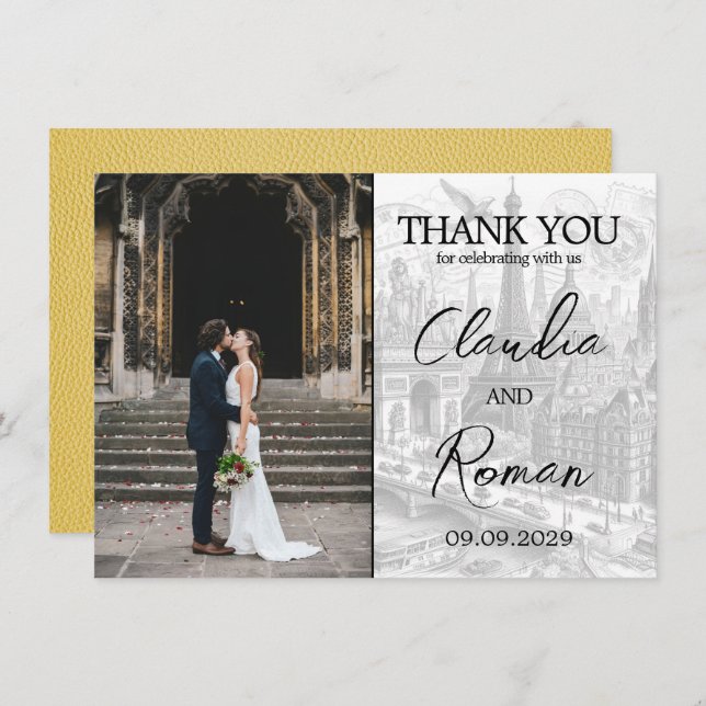 Yellow Paris Passport Thank You Card (Front/Back)