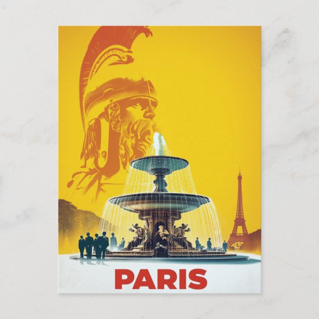 Yellow Paris Roman Statue and Fountain Art Postcard (Front)