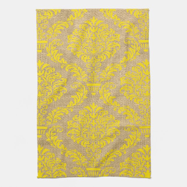 Yellow Parisian Moods Damask Kitchen Towel (Vertical)