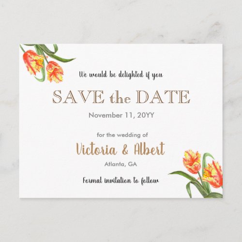 Yellow Parrot Tulips Floral Wedding Save The Date Announcement Postcard