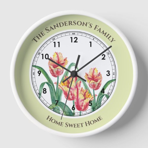 Yellow Parrot Tulips Flower Watercolor Numeral Clock