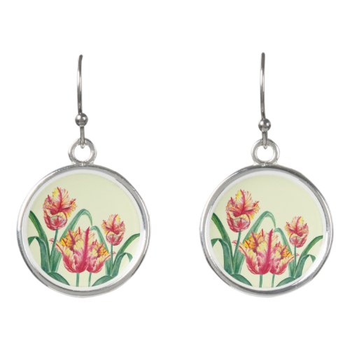 Yellow Parrot Tulips Flower Watercolor Numeral Earrings