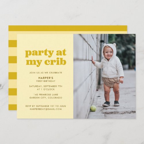 Yellow Party at My Crib 1st Birthday Party Invitation