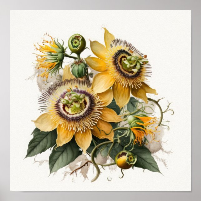 Yellow Passion Flower Art Print Poster (Front)