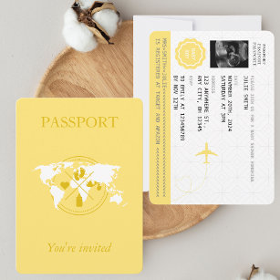Yellow Passport Travel Boy Baby Shower World Map I Invitation