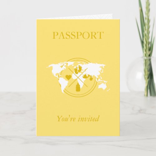 Yellow Passport Travel Boy Baby Shower World Map Invitation