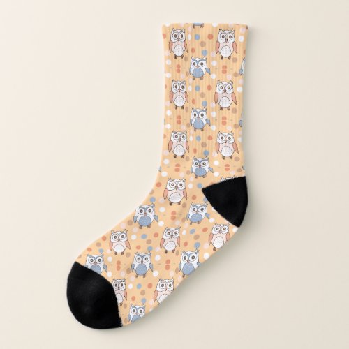 Yellow Pastel Cartoon Owl Polkadot Pattern Socks