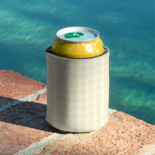 Yellow Pastel Gingham Pattern Grandmillenial  Can Cooler