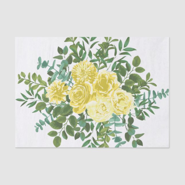 Yellow Pastel Rose Floral Wedding Tissue Paper (Front)
