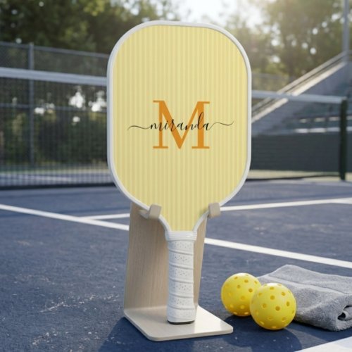 Yellow Pastel Stripes Custom Initial Name Pickleball Paddle