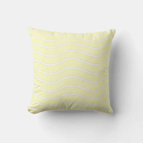 Yellow Pastel  White Wavy Lines Design Throw Pillow