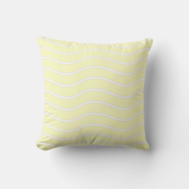 Yellow Pastel & White Wavy Lines Design Throw Pillow (Front)
