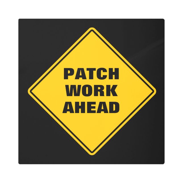 Yellow patch work ahead classic road sign (Front)