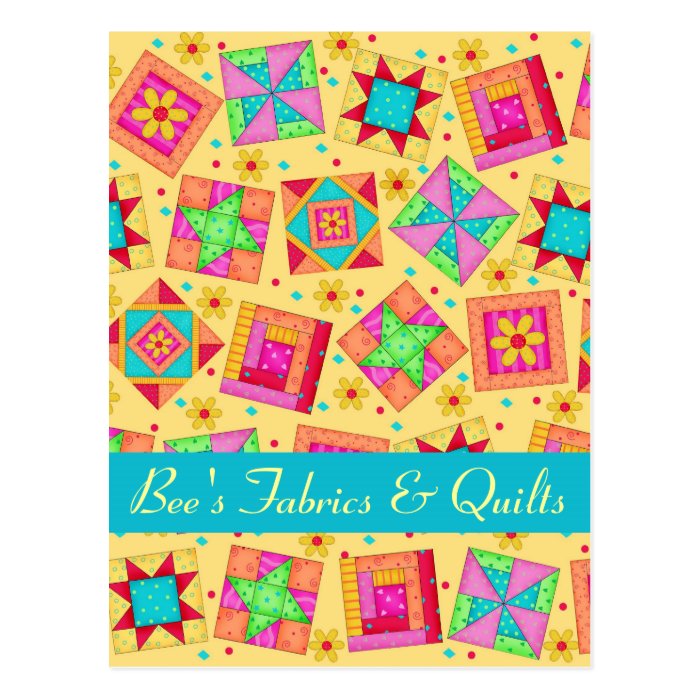 Yellow Patchwork Quilt Art Store Announcement Postcards