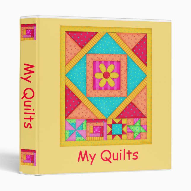 Yellow Patchwork Quilt Binder or Album (Front/Spine)