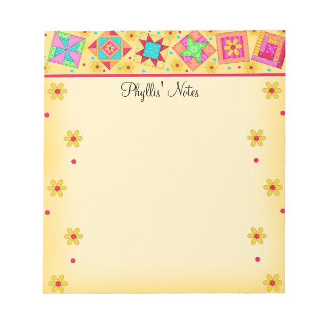 Yellow Patchwork Quilt Block Art Notepad (Front)
