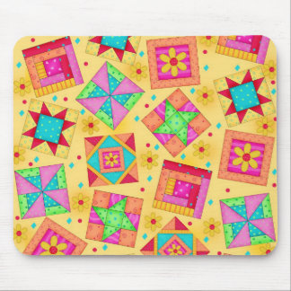 Yellow Patchwork Quilt Blocks Mousepad