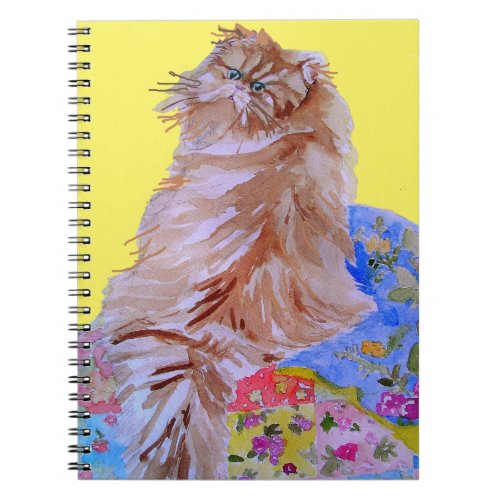 Yellow Patchwork Quilt Fluffy Cat cats Notebook