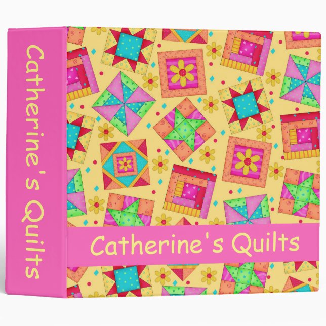 Yellow Patchwork Quilt Name Personalized Album Binder (Front/Spine)