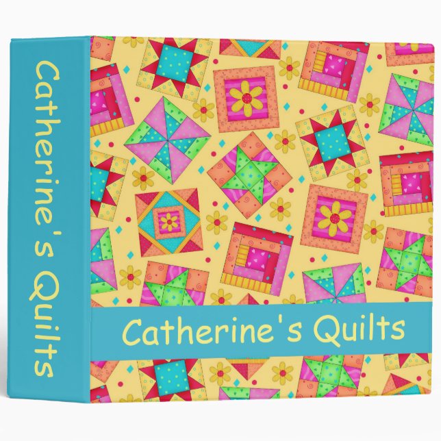 Yellow Patchwork Quilt Name Personalized Album Binder (Front/Spine)