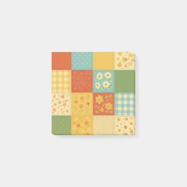 Yellow Patchwork Quilt Rustic Farmhouse Floral Post-it Notes (Front)