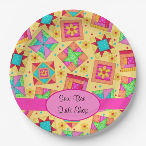 Yellow Patchwork Quilt Shop Customized Party Paper Plates