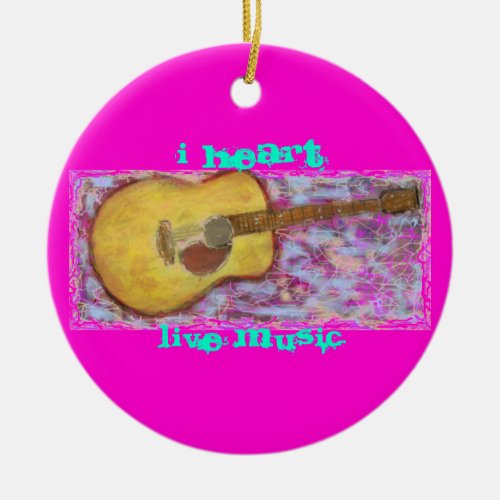 yellow patina acoustic guitar Live Music Ceramic Ornament